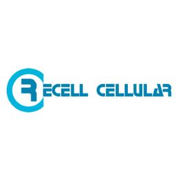 Logo with "Recell Cellular" in blue text and a stylized "R" in a circular design.