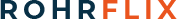 Logo-Text "ROHRFLIX" in blauer und orangefarbener Schrift.