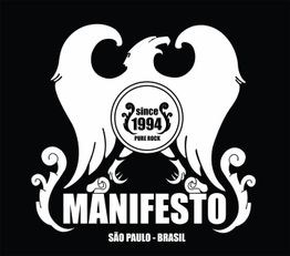 Logo de uma águia com texto "Manifesto", "since 1994, pure rock", "São Paulo - Brasil".