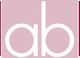 Buchstaben "ab" in Weiß auf rosa Hintergrund, eingerahmt von schmalen roten Streifen.