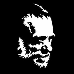 Silhueta de rosto masculino em preto e branco sobre fundo preto.