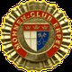 Abzeichen mit Schrift "KÖNNEN-CLUB ERPEL", umgeben von roten und blauen Symbolen auf goldenem Rand.