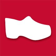 Weiße Clog-Silhouette auf rotem Hintergrund.