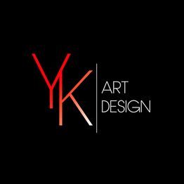 Texto "YK Art Design" en fondo negro, letras "YK" en rojo y degradado.