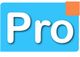 Das Bild zeigt "Pro" in Weiß auf blauem Hintergrund mit einer kleinen orangen Ecke oben rechts.