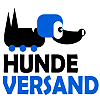 Illustration eines Hundes mit Rädern über den Worten "Hunde Versand".