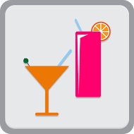 Cóctel en copa marrón y bebida rosa con rodaja de naranja en vaso alto.