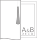 Ein Vorhang mit Quaste rechts, daneben das Logo "A&B Deco".