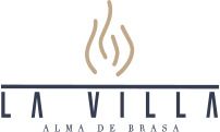 Logotipo de "La Villa, Alma de Brasa" con líneas estilizadas que representan humo.