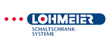 Logo von Lohmeier Schaltschranksysteme mit rotem Punktmuster links und blauer Schrift.