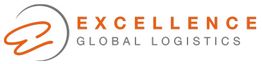 Logo mit orangefarbenem Schriftzug "Excellence Global Logistics" und geschwungenem Symbol links.