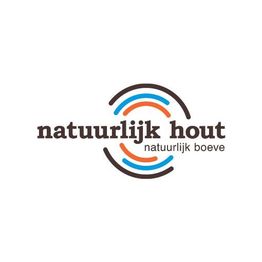 Logo met tekst "natuurlijk hout, natuurlijk boeve" en cirkelmotief in blauw en oranje.