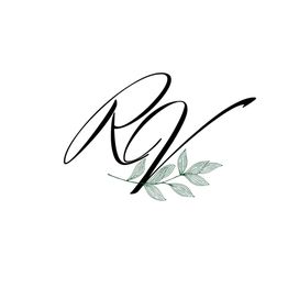 Elegant "R V" logo with leaves on a white background.