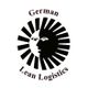 Logo mit schwarz-weißer Sonne und Gesicht, Text: "German Lean Logistics".