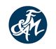 Logotipo azul con letras estilizadas blancas "F&M".