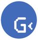 Blauer Kreis mit pixeligem "G" und stilisiertem Pfeil nach rechts.
