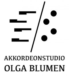 Logo mit Akkordeon-Noten und Text: "Akkordeonstudio Olga Blumen".