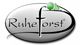 Logo mit dem Schriftzug "Ruheforst" und grünen Baumgrafiken auf grauem, ovalem Hintergrund.