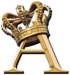 Goldener Buchstabe "A" mit einer barocken Krone darüber verziert.