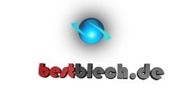 Logo mit einem blauen Planeten über der Schrift "bestblech.de" in Rot und Grau.