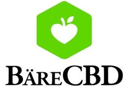 Green hexagon with apple icon above “BäreCBD” text.