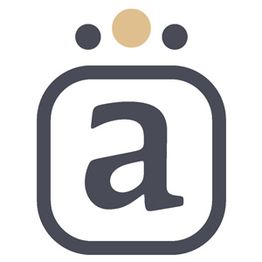 Stijlvol logo met een letter 'a' in een omlijnd vierkant; drie stippen erboven.