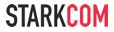 Logo mit dem Text "STARKCOM" in schwarzer und roter Schrift.