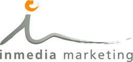 Logo von Inmedia Marketing mit grauer Schrift und orangefarbenem Design-Element.
