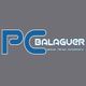Logo de PC Balaguer, servicio técnico informático, en fondo gris.