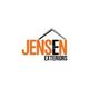 Logo of Jensen Exteriors with roof design above the text.