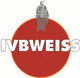 Ein roter Kreis mit der Aufschrift "IVBWEISS", oben eine Figur mit Stab.