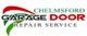 "Logo for Chelmsford Garage Door Repair Service with red and green abstract design elements."