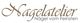 Schriftzug: "Nagelatelier - Nägel vom Feinsten" in geschwungener, brauner Schrift.