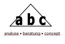 Logo: Dreieck mit "abc". Darunter "analyse • beratung • concept".