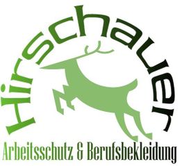 Grünes Hirsch-Logo mit Text: "Hirschauer Arbeitsschutz & Berufsbekleidung".