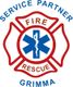 Feuerwehr-Logo mit Lebensstern und Schriftzug "Service Partner Fire Rescue Grimma".