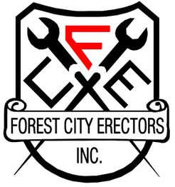 Logo of Forest City Erectors Inc. featuring crossed wrenches and bold letters, FCE.