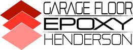 Red and pink tiles with text: "Garage Floor Epoxy Henderson" in bold and regular fonts.