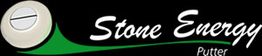 Logo mit Schrift "Stone Energy Putter", grün-weiße Farben, Golfball-Symbol auf schwarzem Hintergrund.