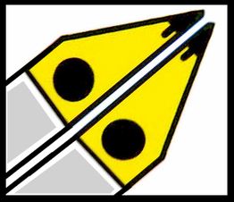 Zwei gelbe Bleistiftspitzen mit schwarzem Punkt auf weißem Hintergrund.