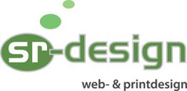 Grünes Logo "sr-design" mit Untertitel "web- & printdesign" und drei grünen Punkten darüber.