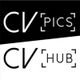 Schwarz-weißes Logo mit Text: "CV PICS" oben und "CV HUB" unten.