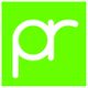 Groene achtergrond met witte letters "pr" in een modern lettertype.