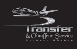 Logo mit Flugzeug, Straße und Text: "Transfer & Chauffeur Service Michael Hörner."
