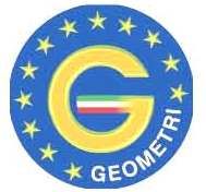 Logo rotondo blu con stella, "G" gialla al centro e scritta "GEOMETRI" in bianco.