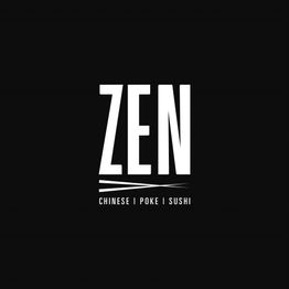 Logo nero con scritta bianca "ZEN" sopra "Chinese | Poke | Sushi".