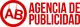 Logotipo de "Agencia de Publicidad" con letras rojas y símbolo AB en un círculo.