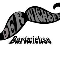 Schnurrbart-Form mit den Worten "Der Wichser" und "Bartwichse" in schwarzer Schrift.