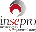 Logo von Insepro mit rotem und grauem Kreis, Text: "Internetservice & Programmierung".