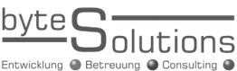 Logo von "byteSolutions" mit den Wörtern Entwicklung, Betreuung, Consulting darunter.